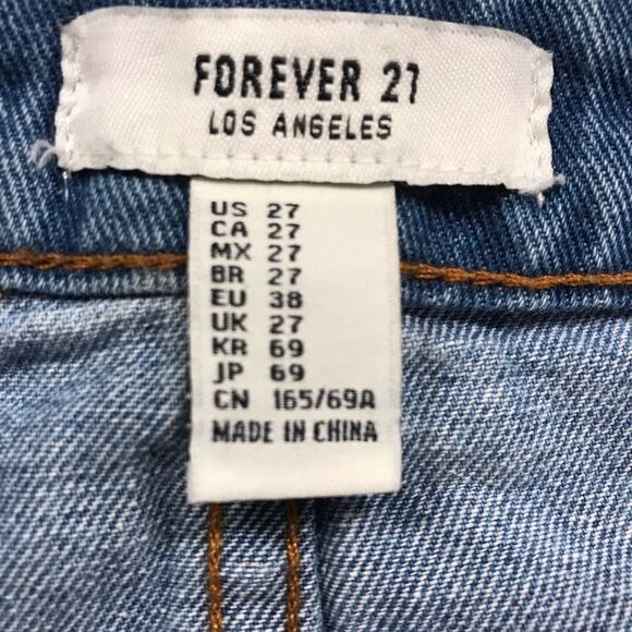 Forever 21 denim skirt w/patches and raw hem - Picture 4 of 4